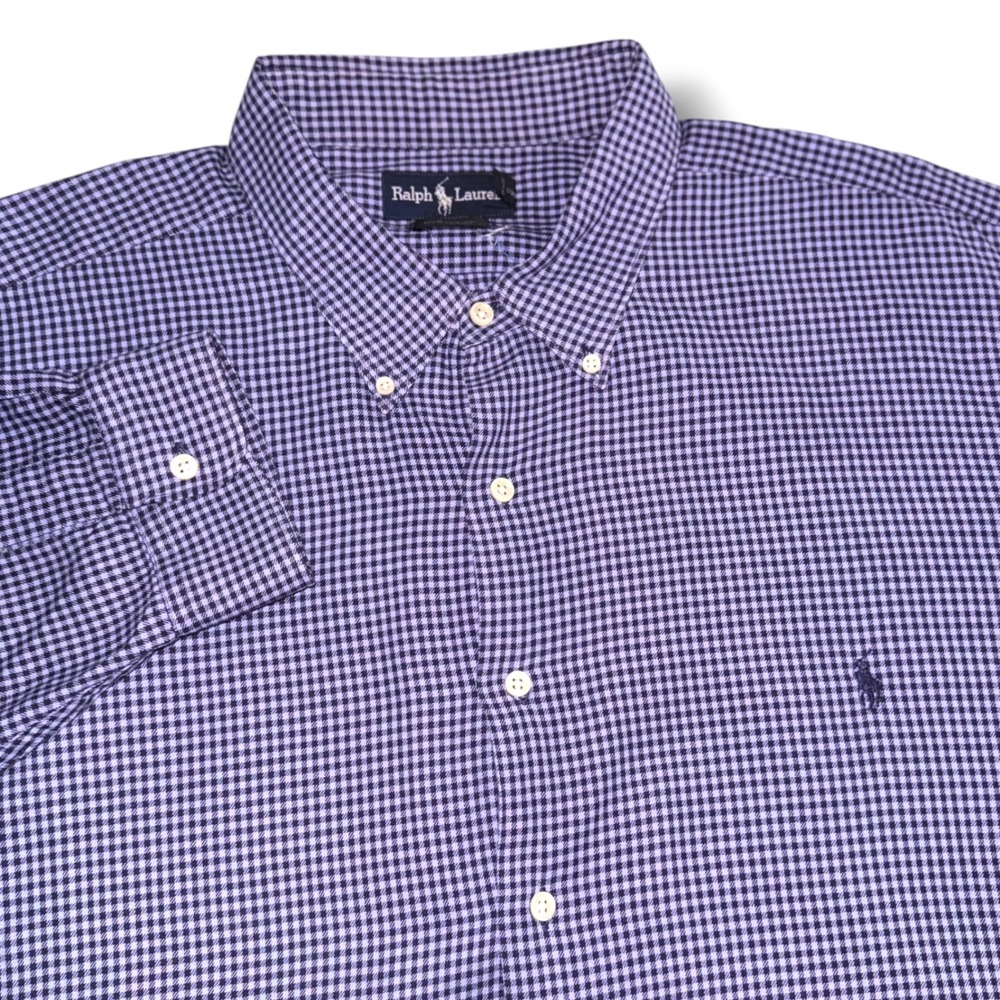 Ralph Lauren Button Down Shirt Mens 3X Big Purple Houndstooth Cotton Long Sleeve